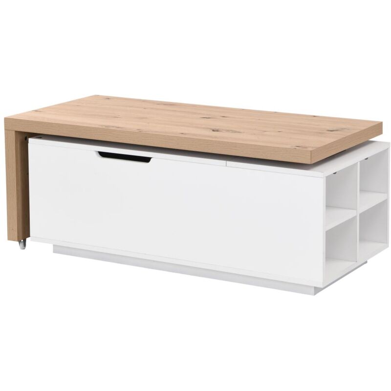 Vente-unique - Table basse relevable et pivotante en mdf - Naturel et blanc - pelinia