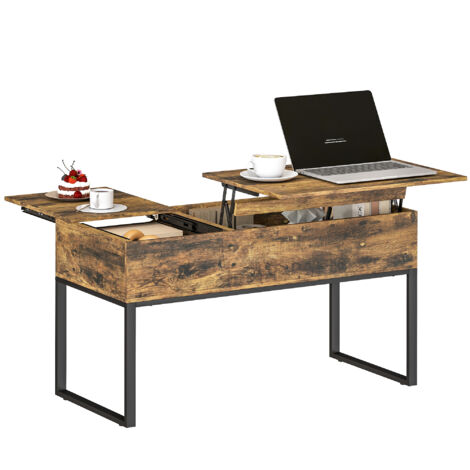 Table basse relevable plan coulissant fermeture douce rangement caché, 100x45x67 cm, brun rustique