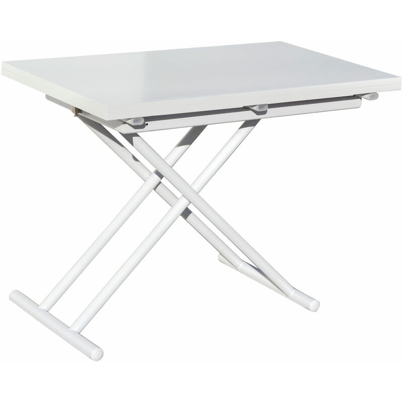 Table basse relevable rectangulaire extensible coloris blanc - Longueur 100 x largeur 50-100 cm -PEGANE-
