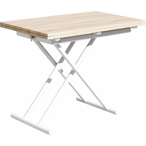 Table basse relevable et extensible en bois de chêne avec pieds en métal  noir-longueur 100 x profondeur 45-90 x hauteur 47-62 cm - Conforama