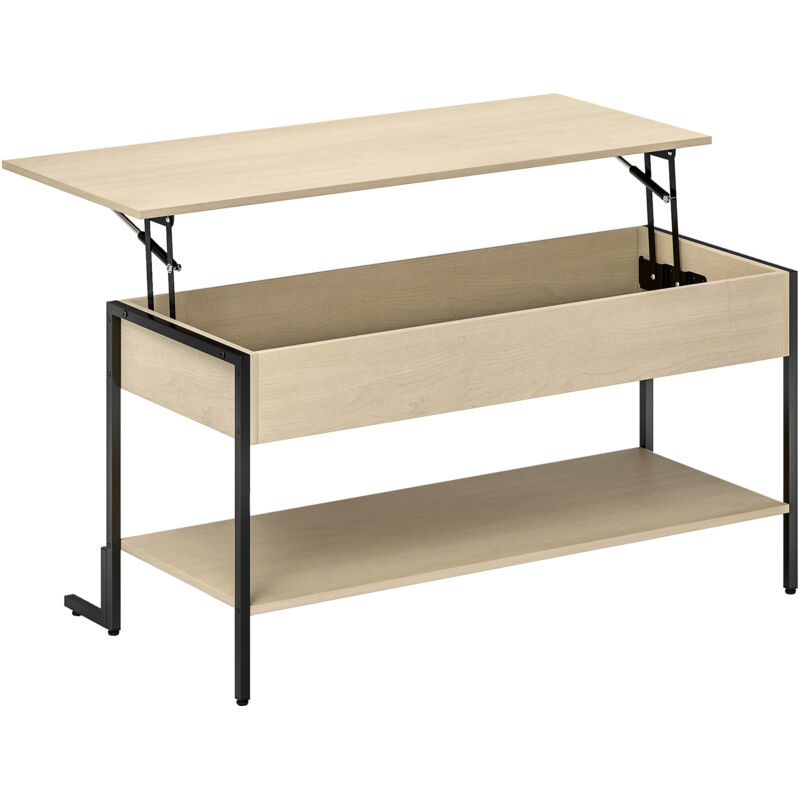Table basse relevable SOLENE effet bois naturel et noir