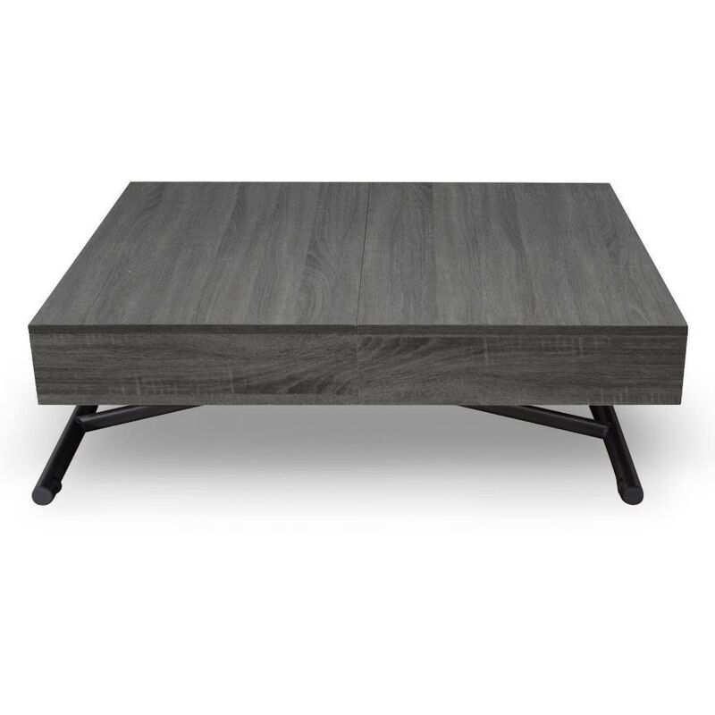 Les Tendances - Table basse relevable et extensible bois gris vintage Sunda L 120/155/190 x H 40/75 x P 80 cm