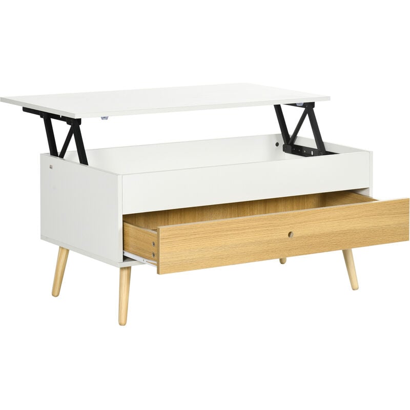 Homcom - Table basse relevable - tiroir, coffre de rangement - dim. 100L x 50l x 49H cm - blanc aspect bois clair