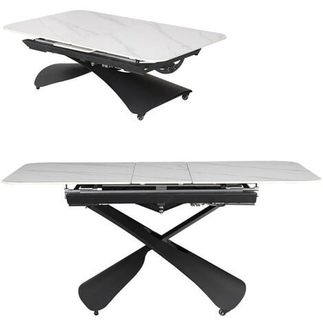 Table basse relevable transformable en table à manger effet marbre Visia