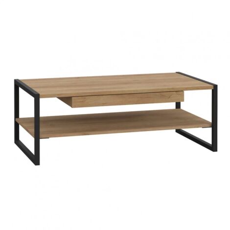 Table basse revêtement effet chêne et piètement métal noir mat - MODE - Bois