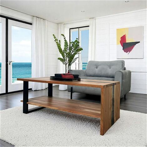 Table basse rivière epoxy noir et bois d'acacia BORA