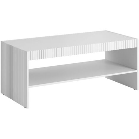 Table basse Roasio, avec étagère et grande surface d'appui, surélevée du sol, 120x57 h50 cm, blanche