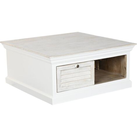 Table basse romantique en bois de manguier esprit méditerranéen - Blanc patiné bois naturel