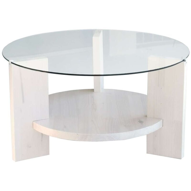 Table basse ronde 1 étagère Auréline en verre et bois