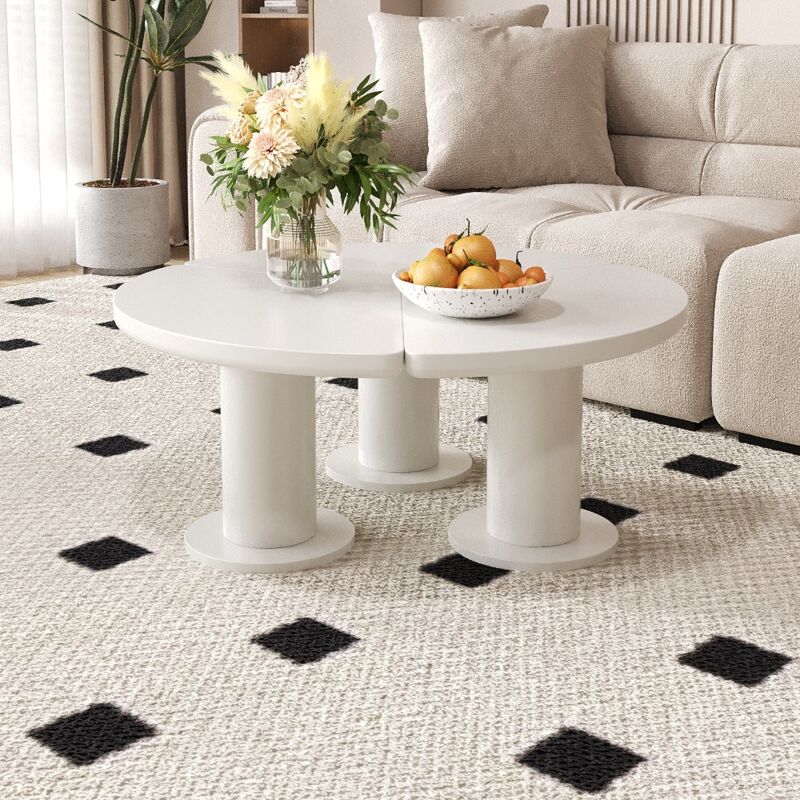 Eifson - Table basse ronde 100x100x40 cm, plateau en mdf laqué, trois pieds cylindriques, design contemporain pour salons et bureaux - Blanc