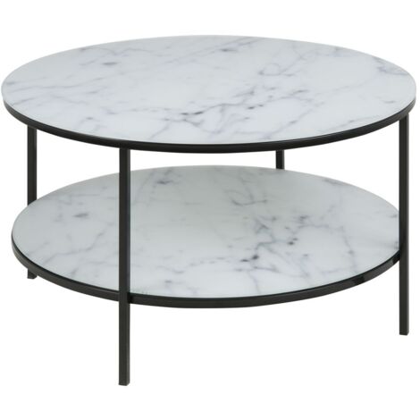 Table basse ronde 2 niveaux effet marbre en verre et métal ALYSÉ
