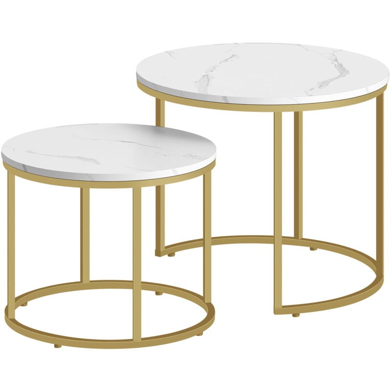 Table basse ronde 2 pcs - marbre / pieds dorés