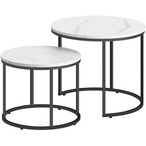 Table basse ronde 2 pcs - marbre / pieds noirs