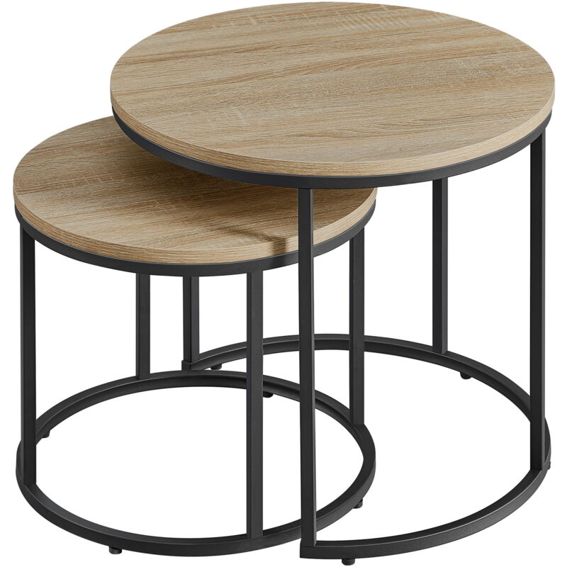 Table basse ronde, 2 pièces - Chêne Sonoma / pieds noirs