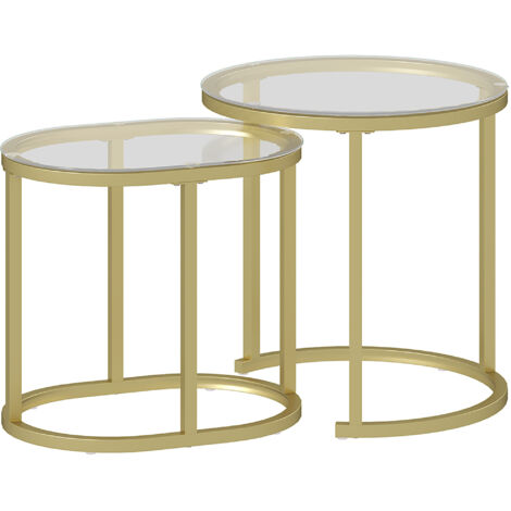 Table basse ronde 2 pièces, table d'appoint empilable avec cadre en acier, table de salon pour salon chambre or
