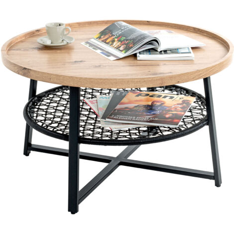 Table basse ronde 45x75 cm bois et acier - KAEL