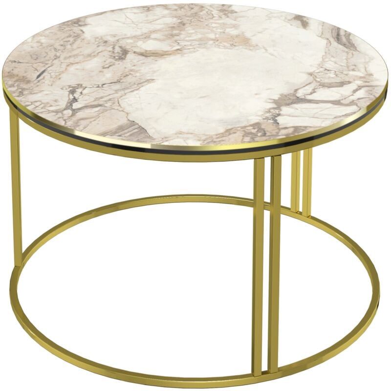 Table basse ronde 50 x 80 cm marbre blanc or