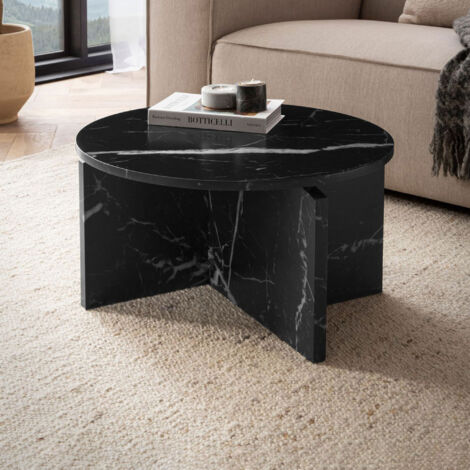 Table basse ronde 60x33 cm effet marbre noir - EKLEA