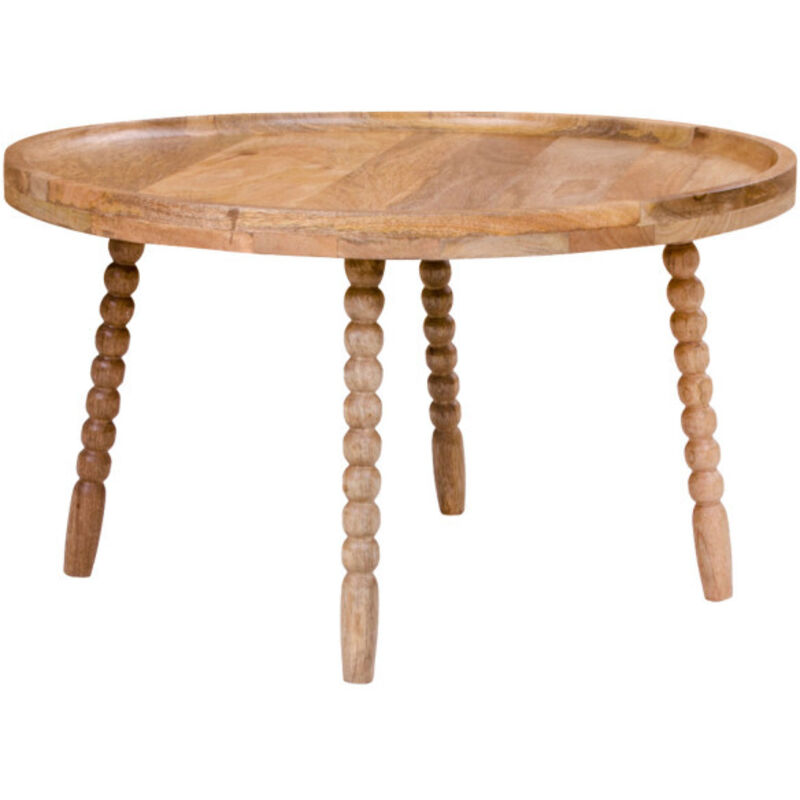 M&S – Table basse ronde en manguier 60cm – Hauteur 35cm – Plateau stylé pour décoration bohème – Piètement en boules superposées