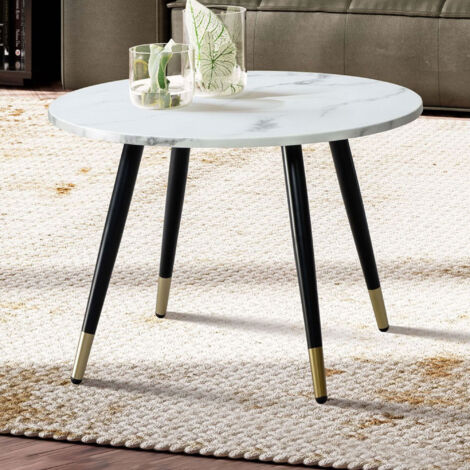 Table basse ronde 60x41 cm effet marbre blanc et doré - TRAZI