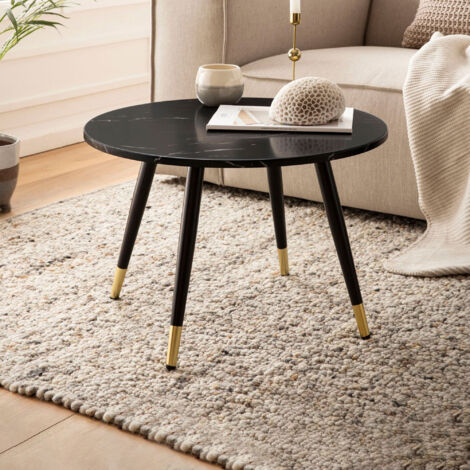 Table basse ronde 60x41 cm effet marbre noir et doré - WODI