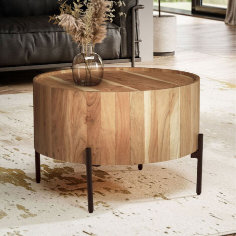 Table basse ronde 60x41 cm en bois d'acacia naturel et en métal noir