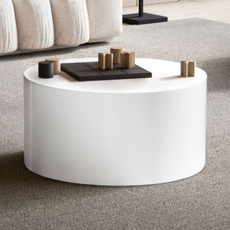 Table basse ronde 60x60x30 cm décor blanc brillant - TRYA