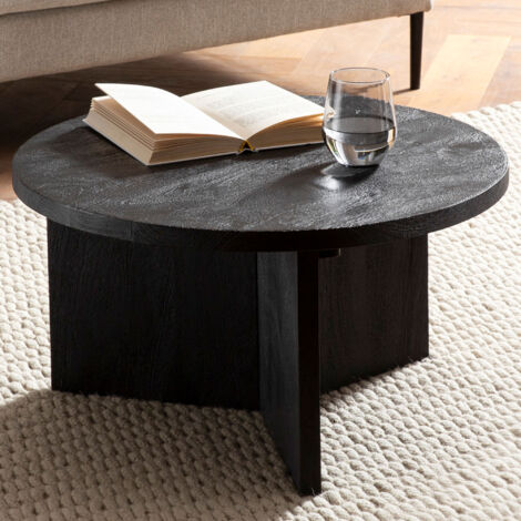 Table basse ronde 60x60x33 cm en manguier massif noir