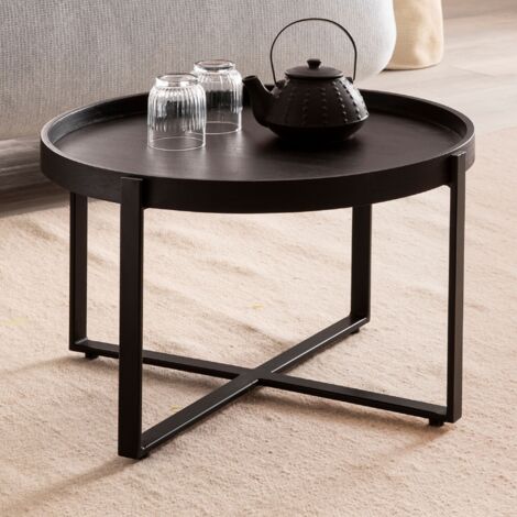 Table basse ronde 60x60x35 cm en manguier et fer noir