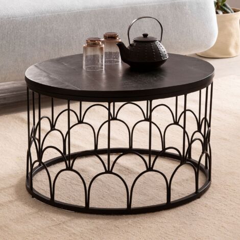 Table basse ronde 60x60x36 cm en manguier et fer noir