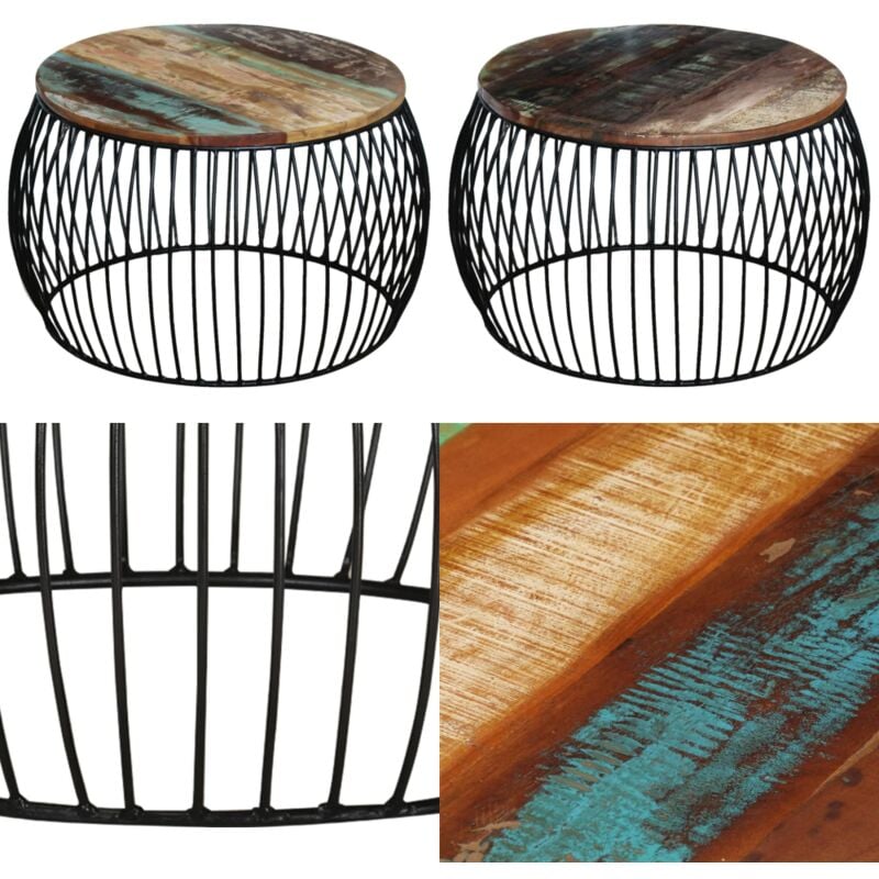 Vidaxl - Table basse ronde 68x37 cm Bois de récupération massif - Table Basse Vintage - Table Basse Design - Table Basse Industrielle - Table Basse