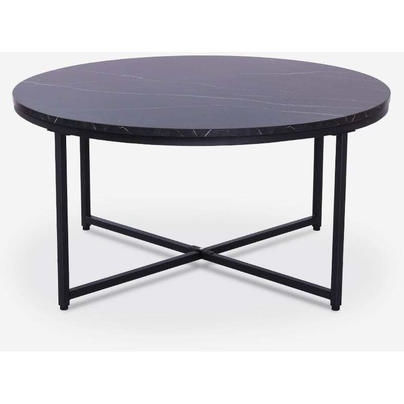 Table basse ronde 80 cm en métal et effet marbre salon Sulley - Noir Table basse ronde 80 cm en métal et effet marbre salon Sulley - Noir