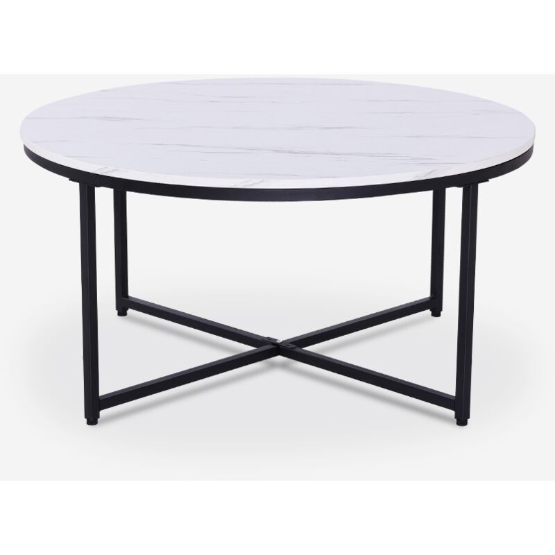 Table basse ronde 80 cm en métal et effet marbre salon Sulley - Blanc Table basse ronde 80 cm en métal et effet marbre salon Sulley - Blanc