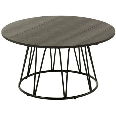 Table basse ronde 80x80x40 cm en bois et métal noir