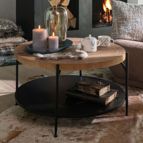 Table basse ronde 80x80x45,5 cm naturel et noir