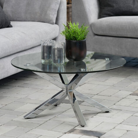 Table basse ronde 82x82x40 cm en verre et métal chromé - BUGGIO