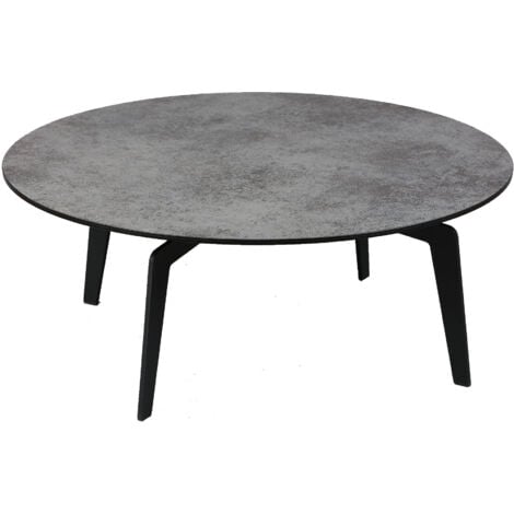 Table basse ronde 90 cm avec plateau en verre aspect céramique grise