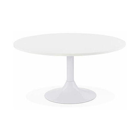 Table basse ronde 90 cm plateau en bois blanc et pied blanc - LIVY