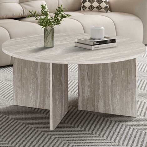Table basse ronde 90x42 cm effet travertin gris clair - ARILO
