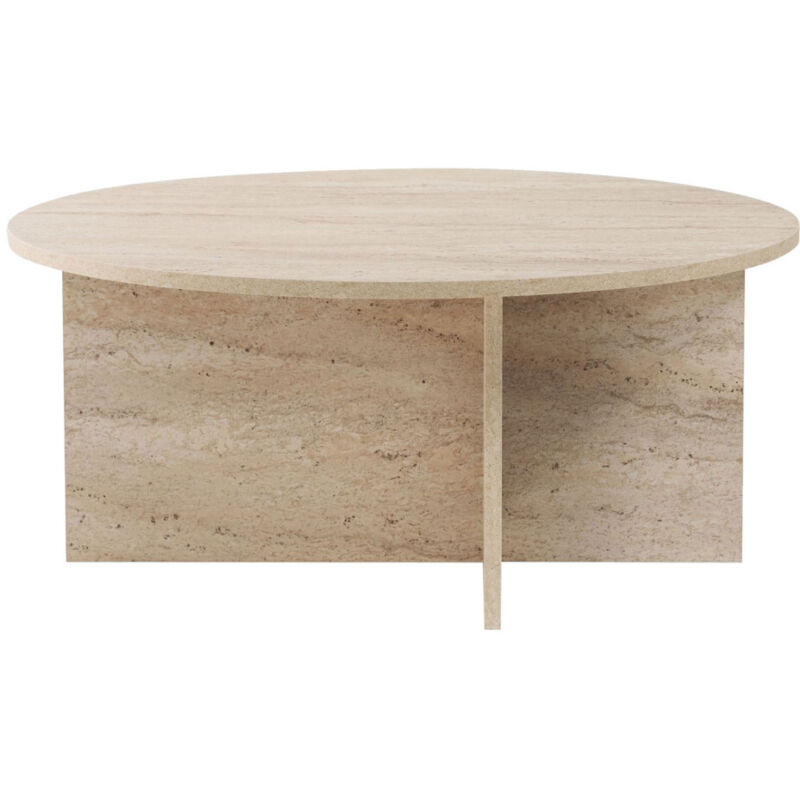 M&S – Table basse ronde effet travertin 90cm – Panneaux mélaminés – Hauteur 40cm – Design contemporain avec pied asymétrique M&S – Table basse ronde effet travertin 90cm – Panneaux mélaminés – Hauteur 40cm – Design contemporain avec pied asymétrique