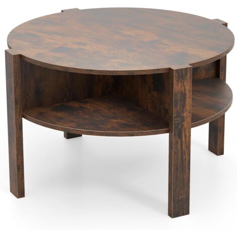 Table basse ronde à 2 niveaux, table de salon avec rangement, meuble de salon, 74,5 x 74,5 x 45,5 cm, pour salon, salle de réception (marron)