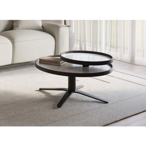 Table basse ronde à plateau pivotant en céramique blanche CLOELIE