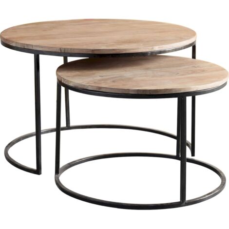 table basse ronde acacia et métal style contemporain naturel - bois naturel et métal noir
