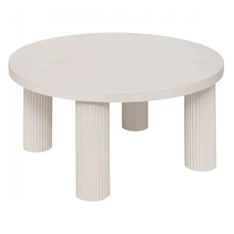 Table basse ronde avec 3 pieds effet cannelé, coloris Ivoire - Diamètre 70 x Hauteur 35 cm