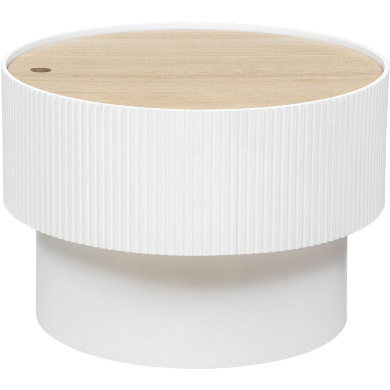 Table basse ronde avec couvercle en bois mdf coloris blanc - diamètre 55 x Hauteur 38 cm Pegane
