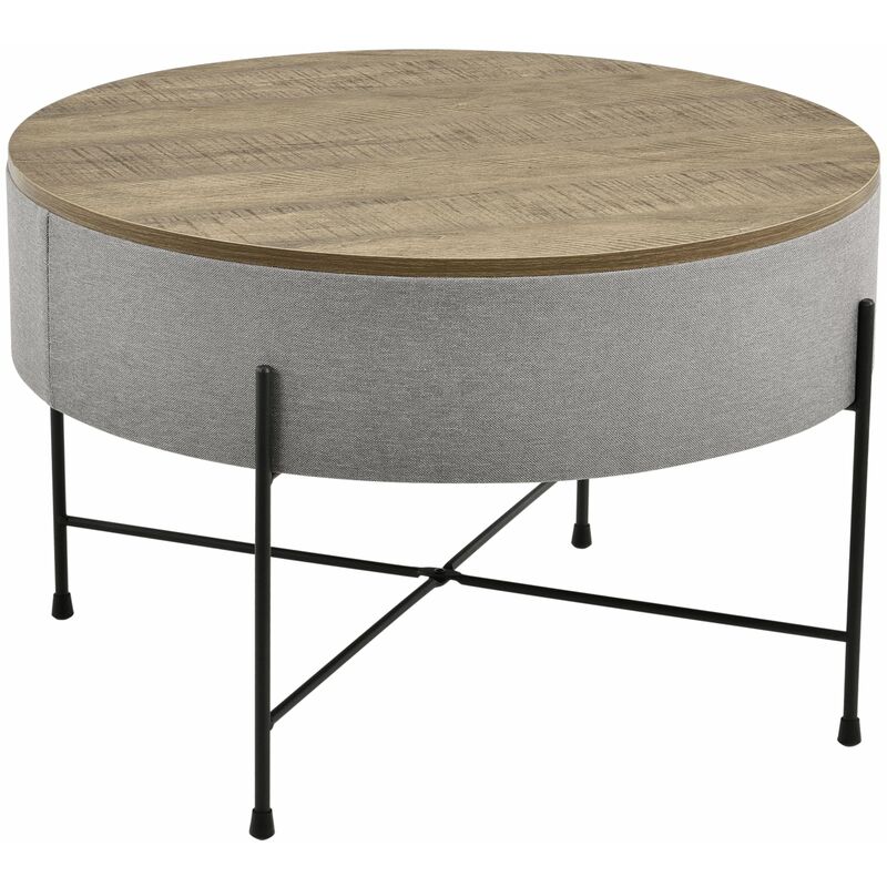Table basse ronde avec plateau amovible panneaux de particules textile métal 40 x 60 cm bois gris noir - Bois