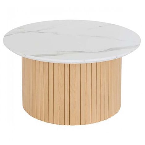 Table basse ronde avec plateau effet marbre blanc - Diamètre 70 x Hauteur 40 cm