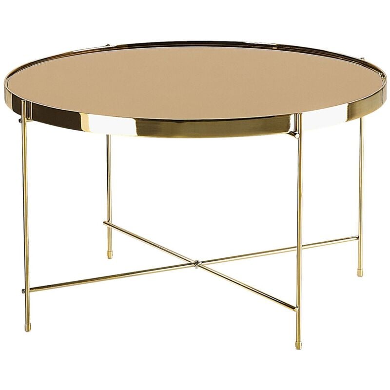 Beliani - Table Basse Table Café Ronde 63 cm en Verre et Acier Marron et Dorée Design Moderne pour Chambre ou Salon Contemporain