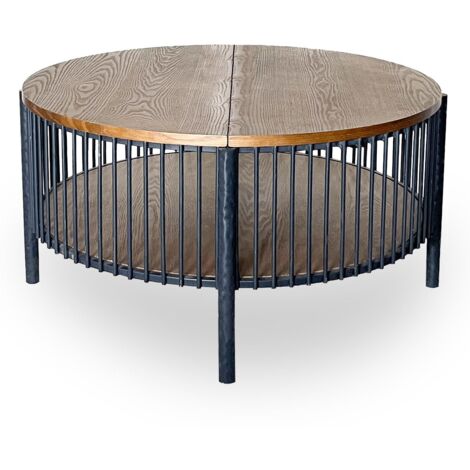 Table basse ronde avec rangement L84cm Curcuma Bois et Métal mareté Noir