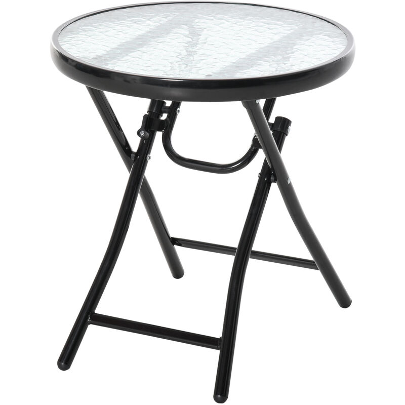 Outsunny - Table basse ronde bistro de jardin ø 45 x 50H cm pliable métal époxy noir plateau verre trempé - Noir